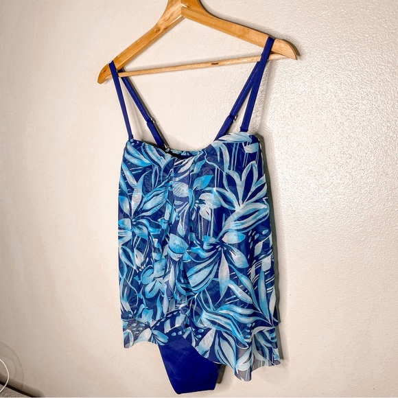 Land’s End | NWT One Piece Fauxini Tropical Mesh Bandeau Swimsuit, size 14 - Picture 4 of 11